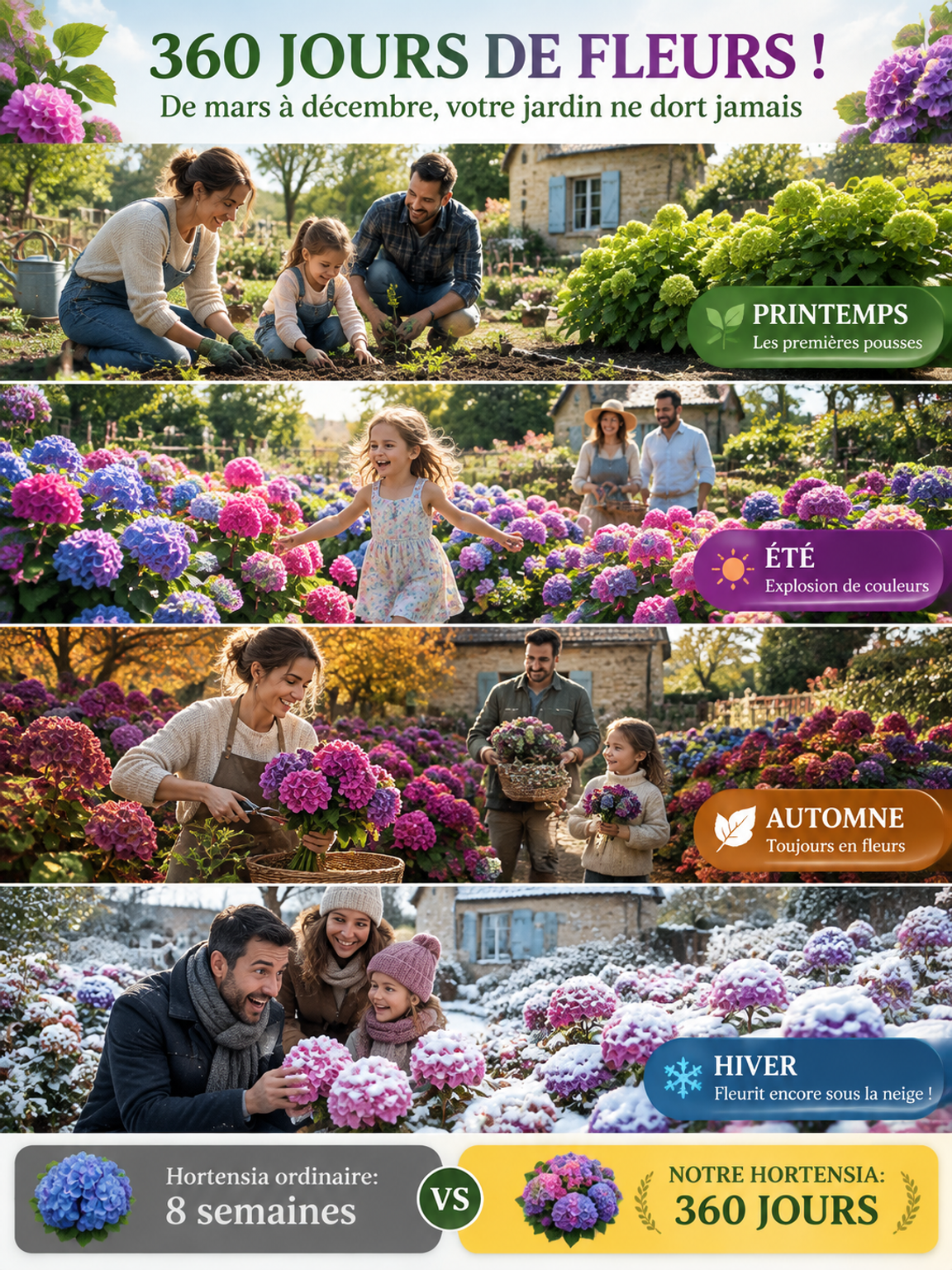 Quatre saisons de semis】Graines de fleurs infinies d'hortensia